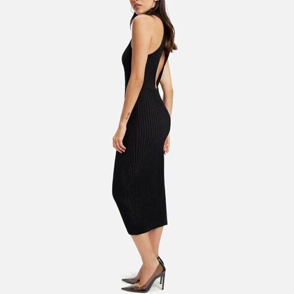 NWT Good American Angled Rib Mock Halter Bodycon Midi Dress Black XSmall/Small - Picture 4 of 15